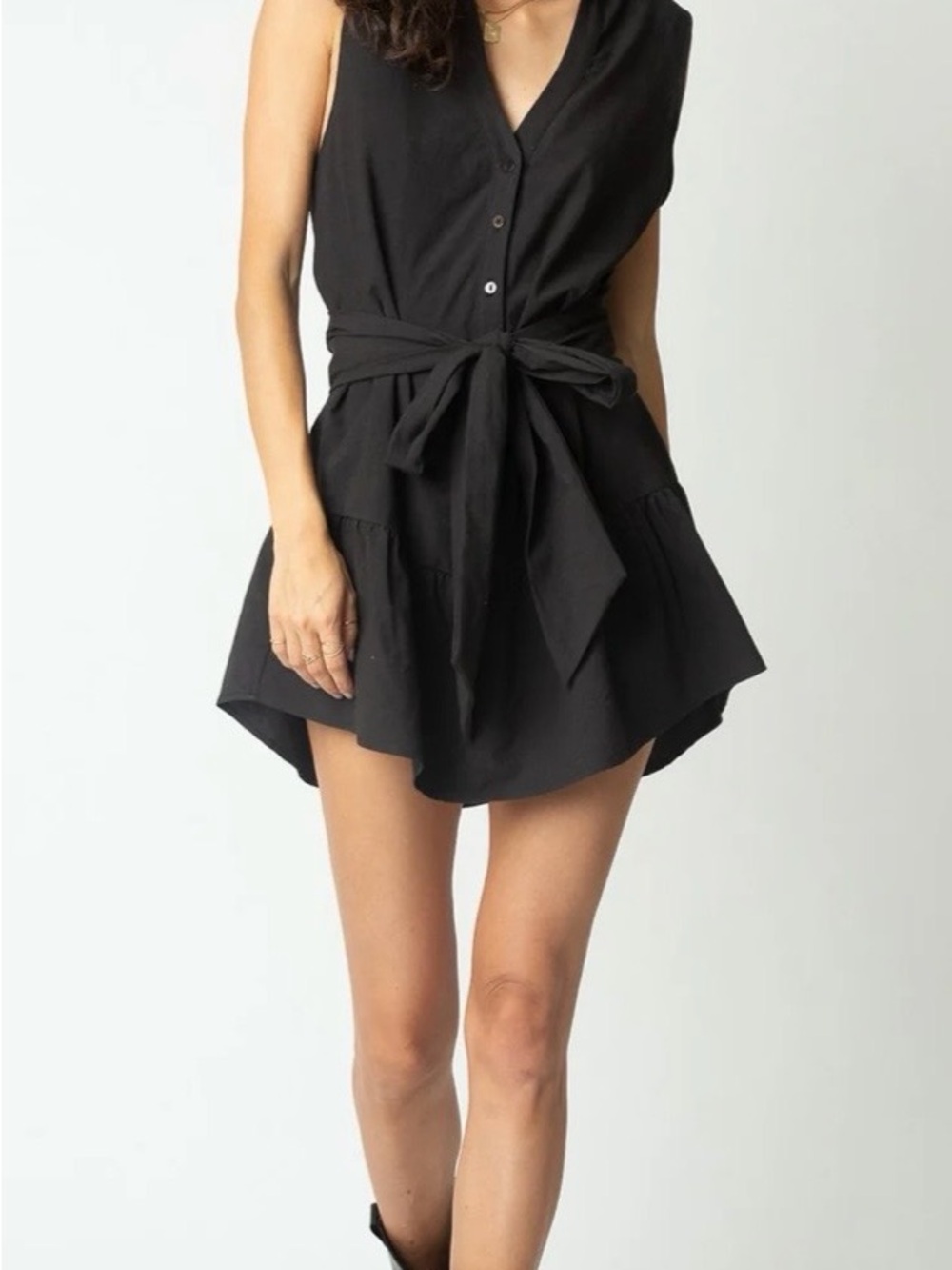 Stillwater Sleeveless Black Tie-Waist Mini Dress Size Small